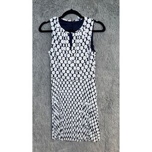 London Times Navy White Polka Dot Sleeveless Pleated Dress Size 4